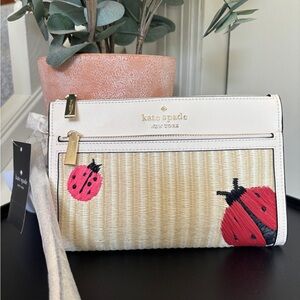 Kate Spade Wristlet Dottie Embroidered Straw Clutch
